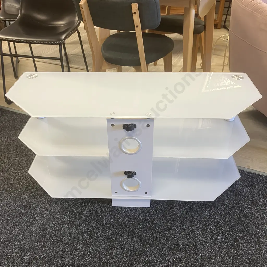 White Glass 3 Tier TV Stand. H48 W100 D38cm Image 1++