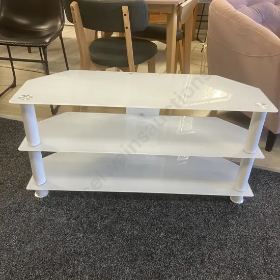 White Glass 3 Tier TV Stand. H48 W100 D38cm