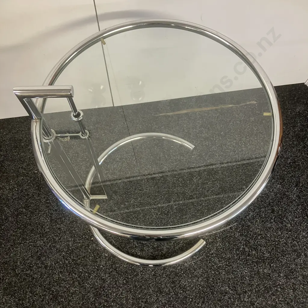 Modernist Occasional Table, Adjustable Height, Chrome & Glass. H71cm Image 1++