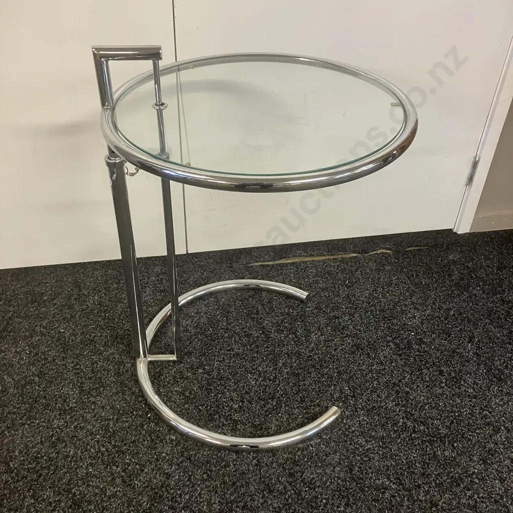 Modernist Occasional Table, Adjustable Height, Chrome & Glass. H71cm Image 1++