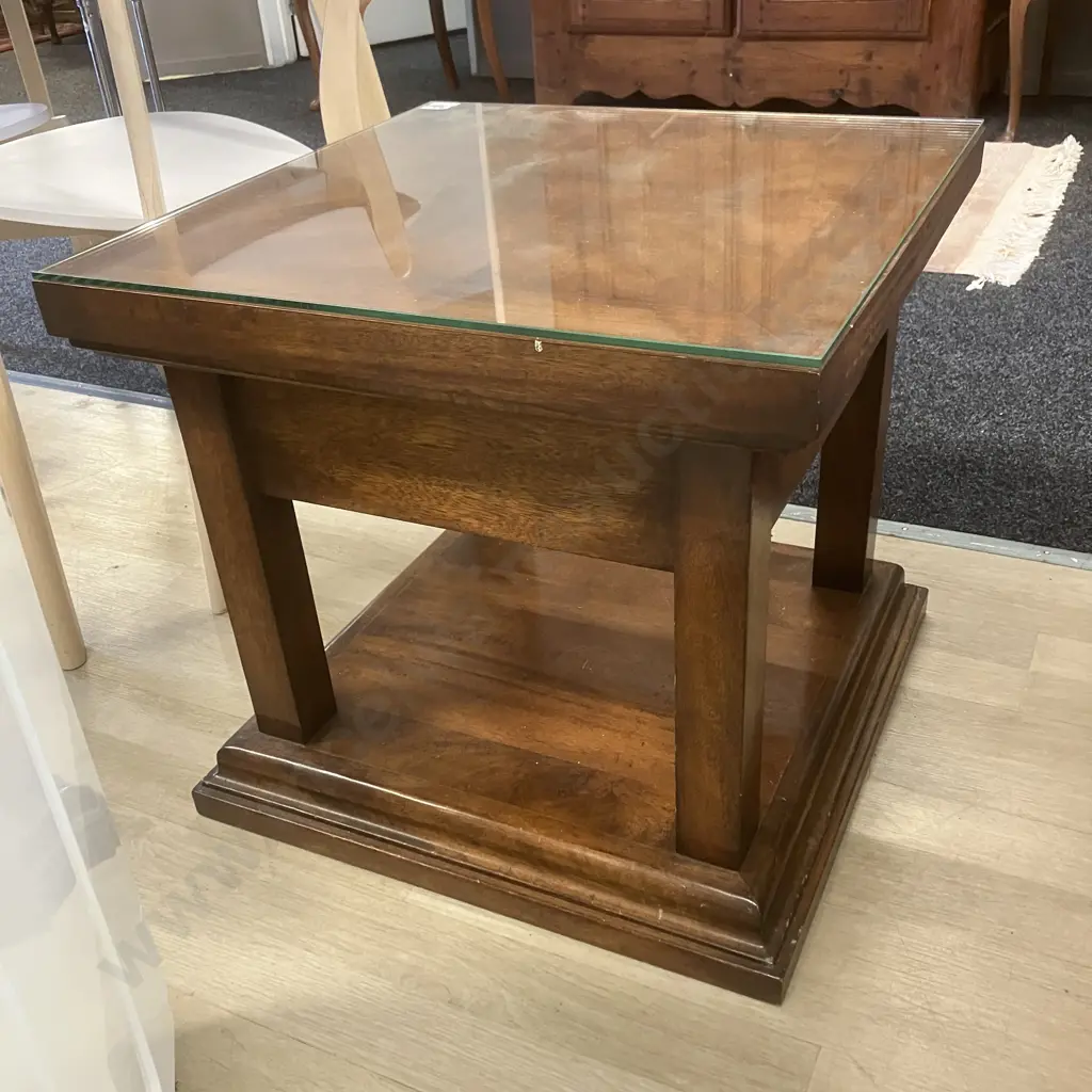 Indonesian Teak Square Coffee Table, Single Drawer, Wrought Handle. 51 x 55cm Image 1++