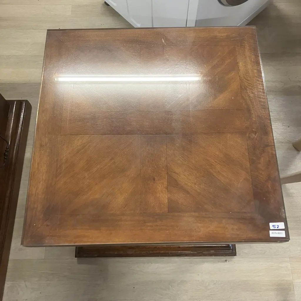 Indonesian Teak Square Coffee Table, Single Drawer, Wrought Handle. 51 x 55cm Image 1++