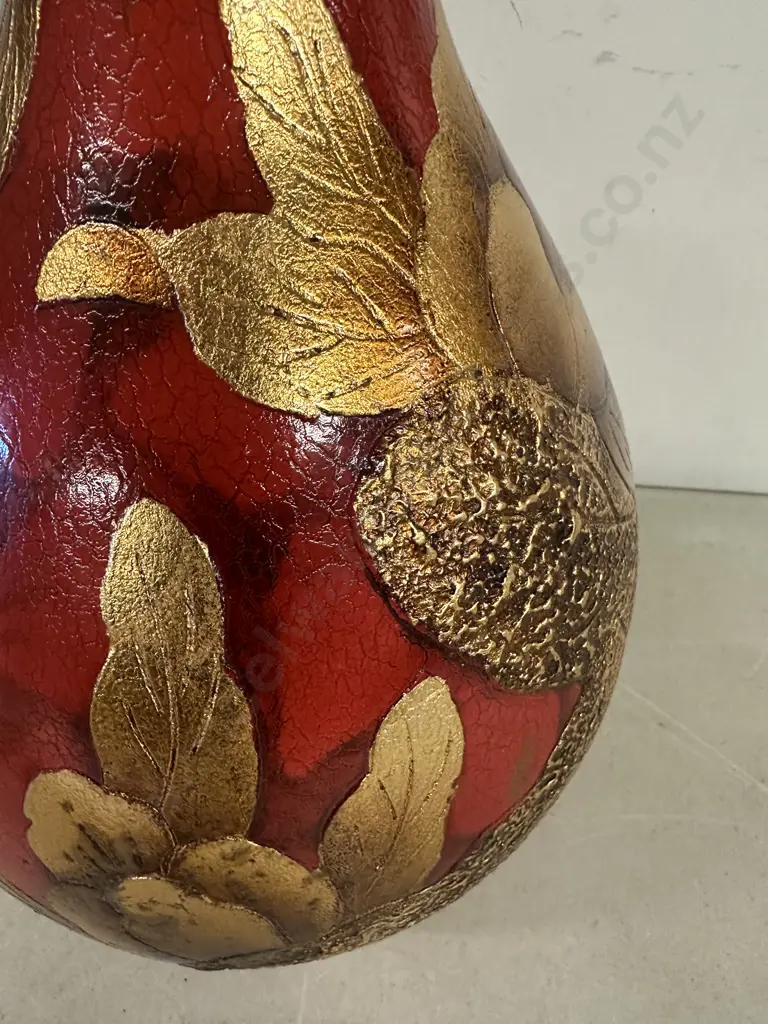 Decorative Vase Red With Gold Embossed Leaf Detail H33cm. Image 1++