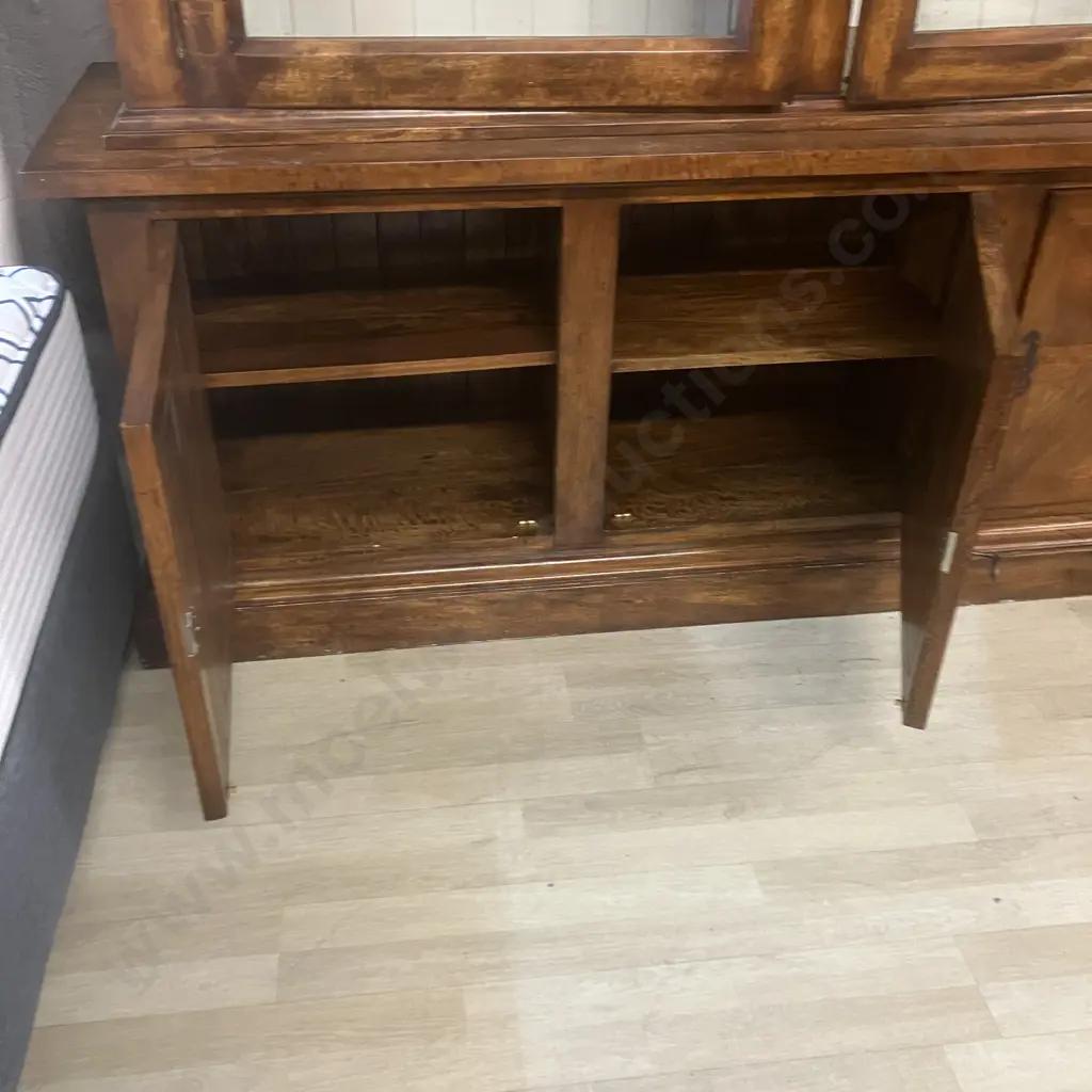 French Style Indonesian Teak Wall Unit, 2 Glass Doors, Adjustable Shelves, 2 Piece, With Key. H219 W207 D54cm Image 1++