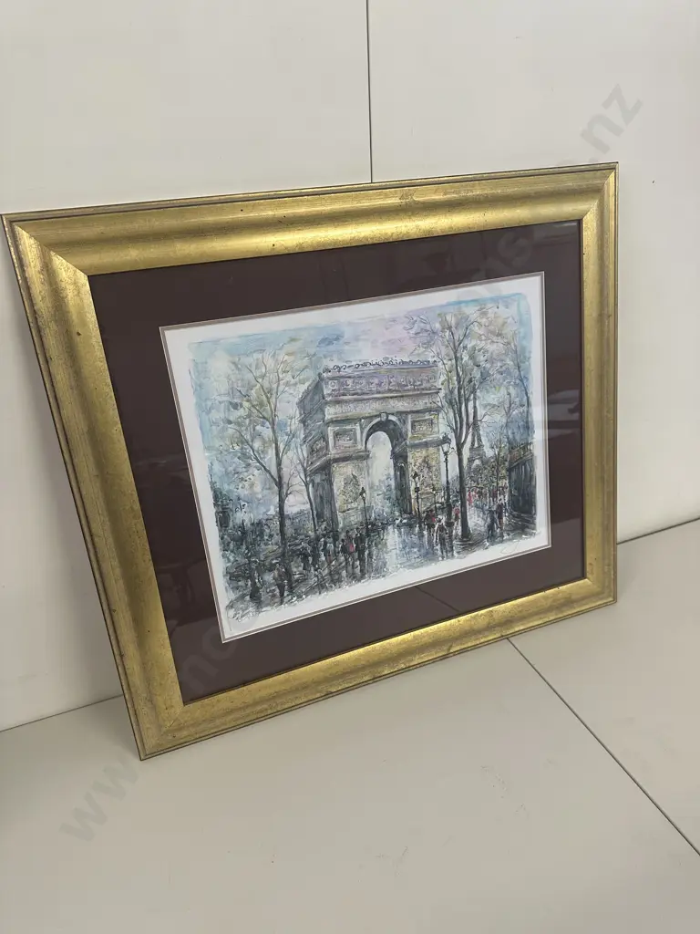 Framed Artwork The Arc de Triomphe In Paris Signed H74,W85cm. Image 1++