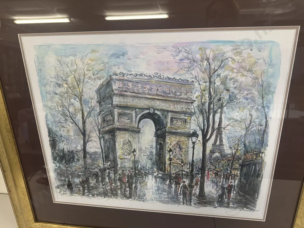 Framed Artwork The Arc de Triomphe In Paris Signed H74,W85cm. Image 1++