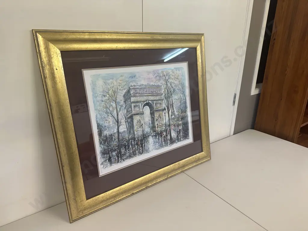 Framed Artwork The Arc de Triomphe In Paris Signed H74,W85cm. Image 1++