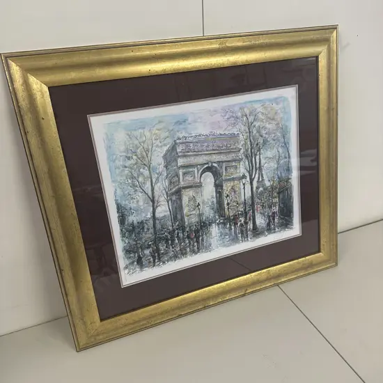Framed Artwork The Arc de Triomphe In Paris Signed H74,W85cm.