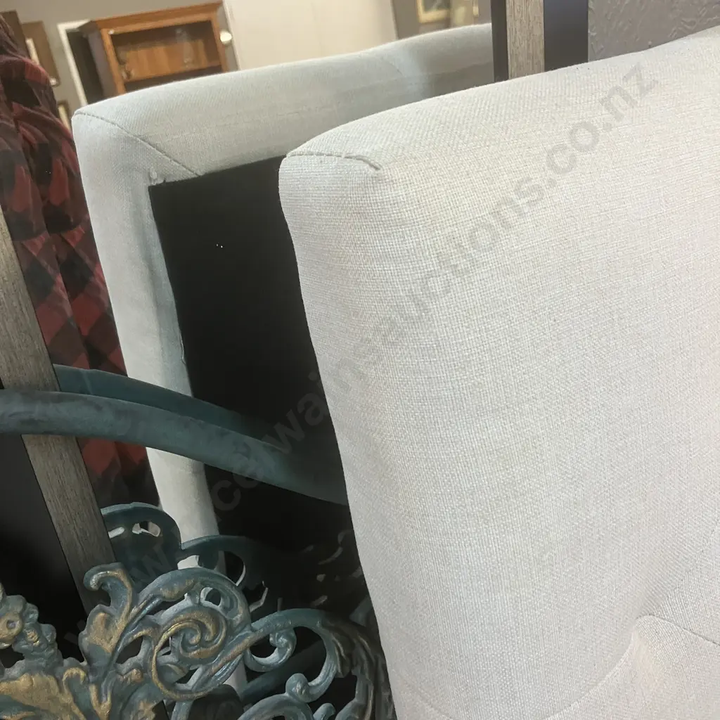 White Fabric Button Backed Queen Size Headboard. 132 x 160cm Image 1++