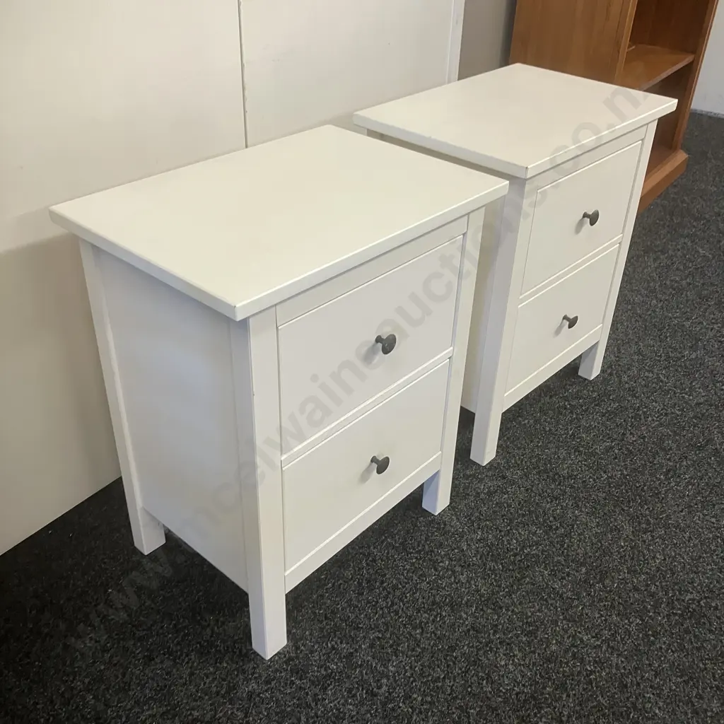 Pair of White 2 Drawer Bedsides. H66 W53.5 D38cm Image 1++