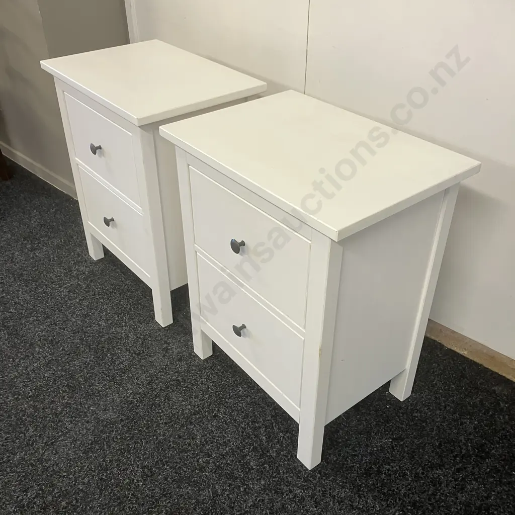 Pair of White 2 Drawer Bedsides. H66 W53.5 D38cm Image 1++
