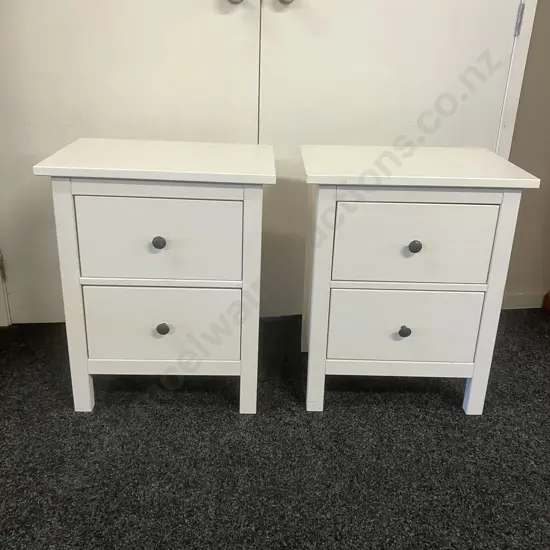 Pair of White 2 Drawer Bedsides. H66 W53.5 D38cm