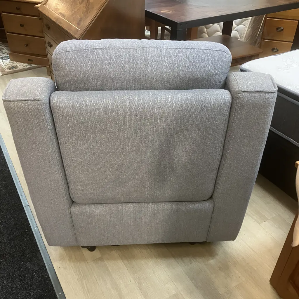 Light Grey Fabric Electric Recliner Chair With USB Charging. White Wash Timber Feet Image 1++
