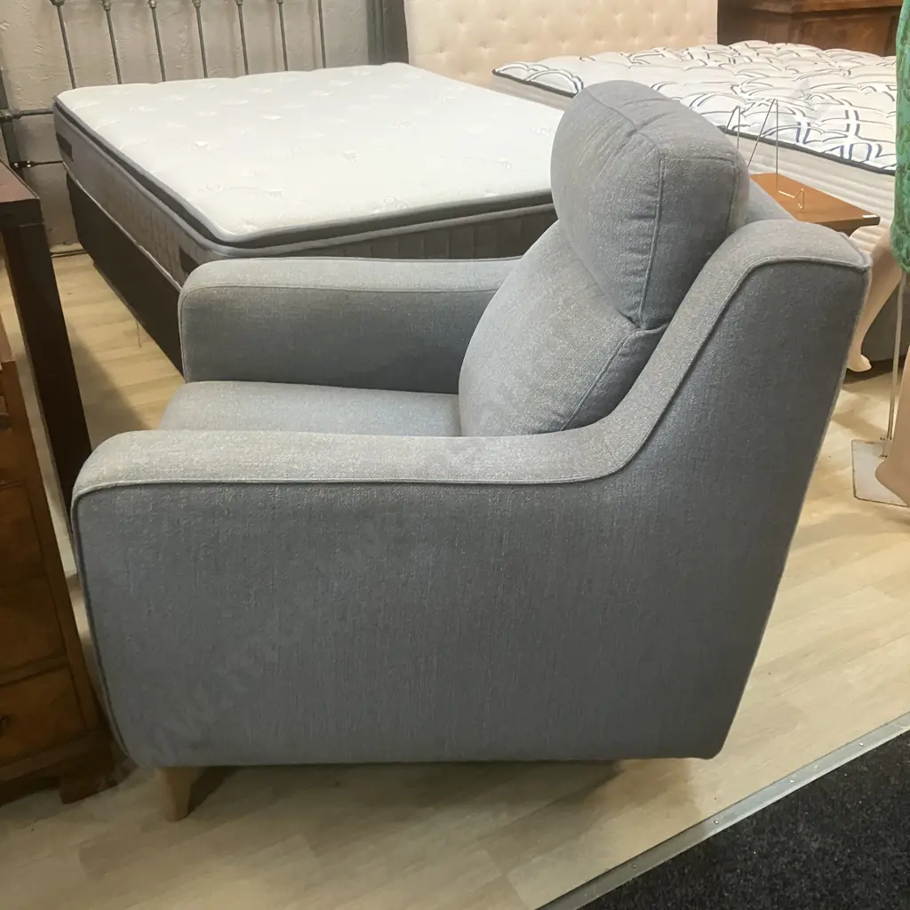 Light Grey Fabric Electric Recliner Chair With USB Charging. White Wash Timber Feet Image 1++