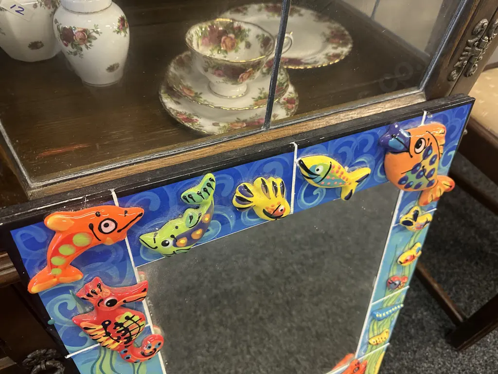 Splashy Pottery Ocean Themed Framed Mirror H63,W48cm. Image 1++