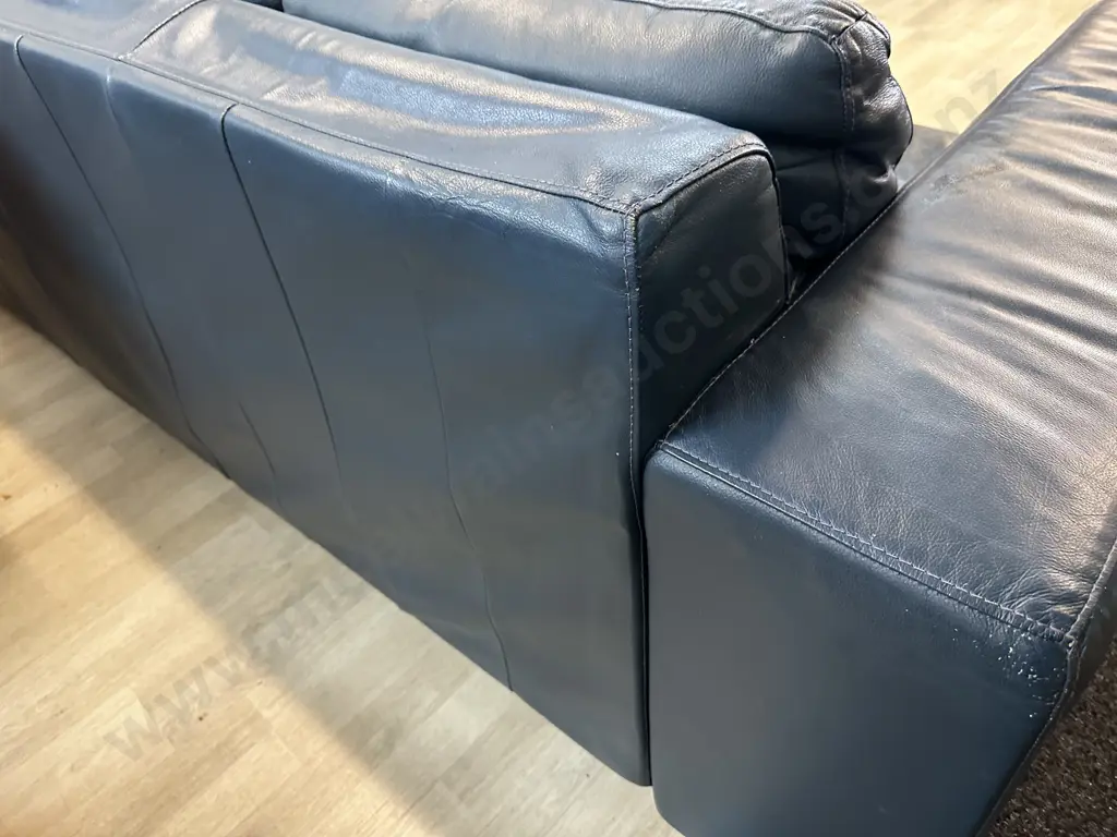 HTL Blue Leather Sectional Corner Sofa With RH Chaise - 2 Piece. 2.43 x 2.78cm Image 1++