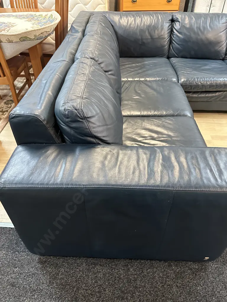 HTL Blue Leather Sectional Corner Sofa With RH Chaise - 2 Piece. 2.43 x 2.78cm Image 1++