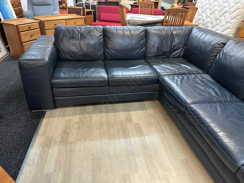HTL Blue Leather Sectional Corner Sofa With RH Chaise - 2 Piece. 2.43 x 2.78cm Image 1++