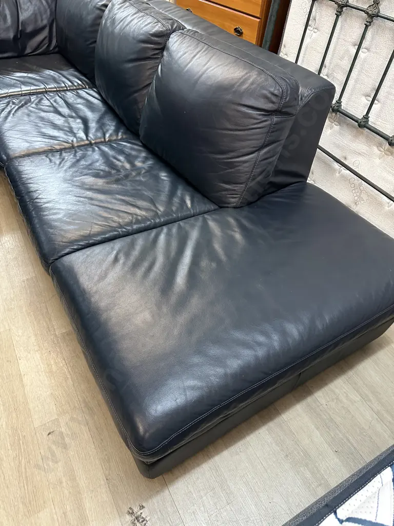 HTL Blue Leather Sectional Corner Sofa With RH Chaise - 2 Piece. 2.43 x 2.78cm Image 1++