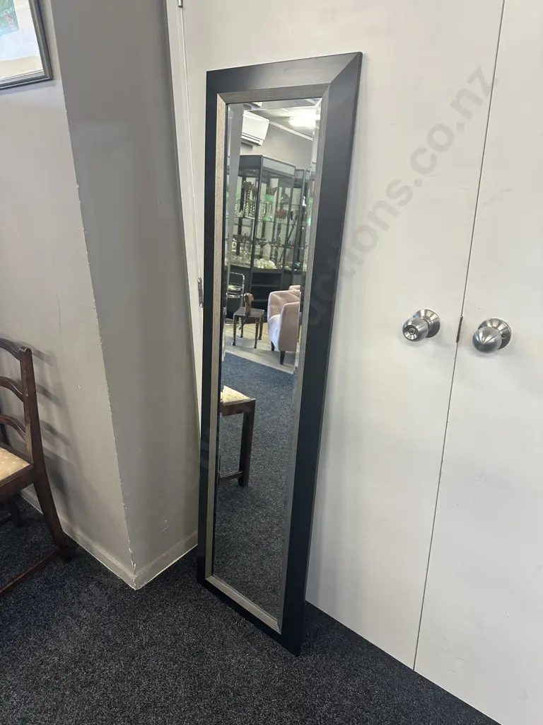 Rectangular Black Bevelled  Edge Mirror 161x45cm. Image 1++