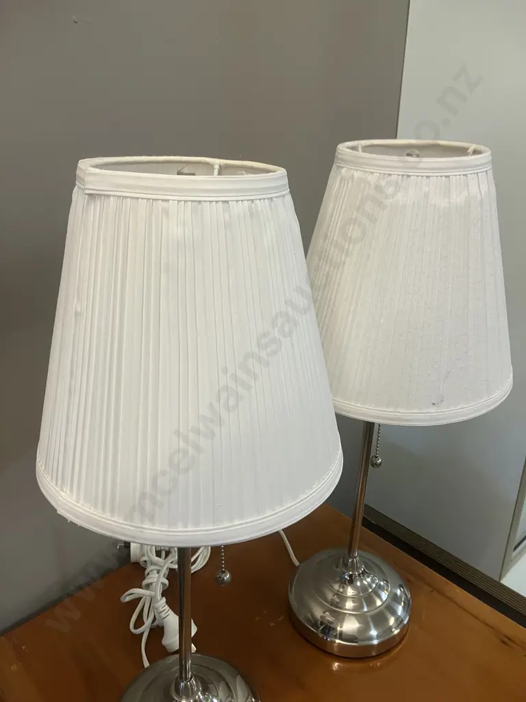 Pair of Ikea Table Lamps With Pull Switch, White Shades. H55cm Image 1++