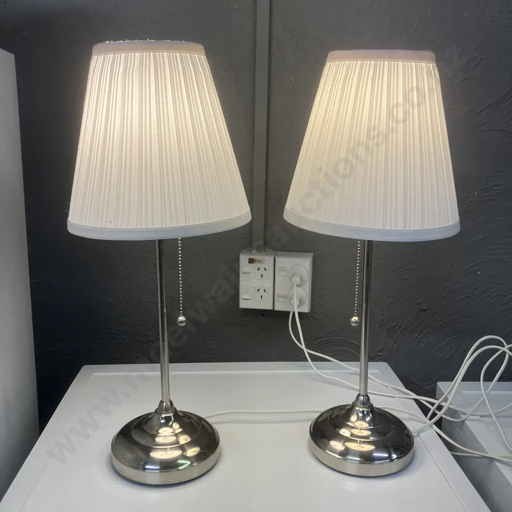 Pair of Ikea Table Lamps With Pull Switch, White Shades. H55cm Image 1++
