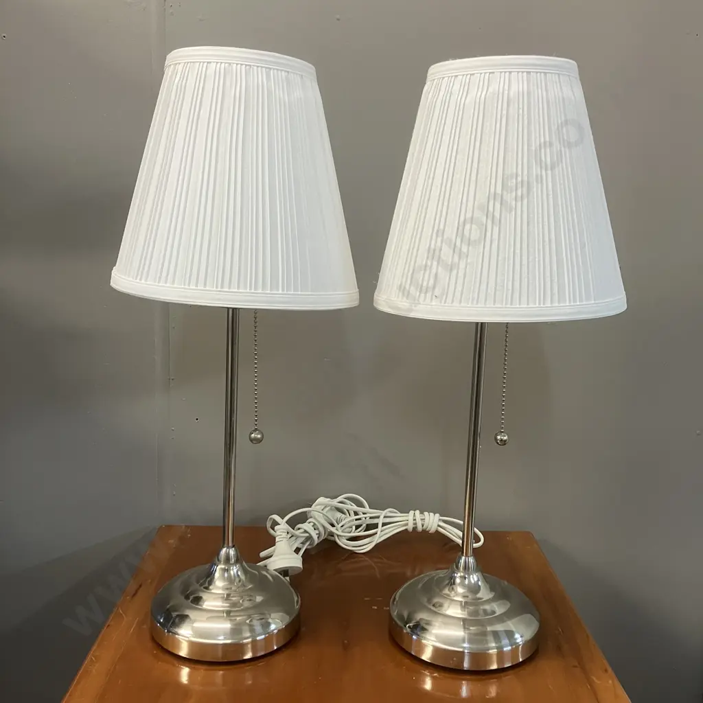 Pair of Ikea Table Lamps With Pull Switch, White Shades. H55cm Image 1++