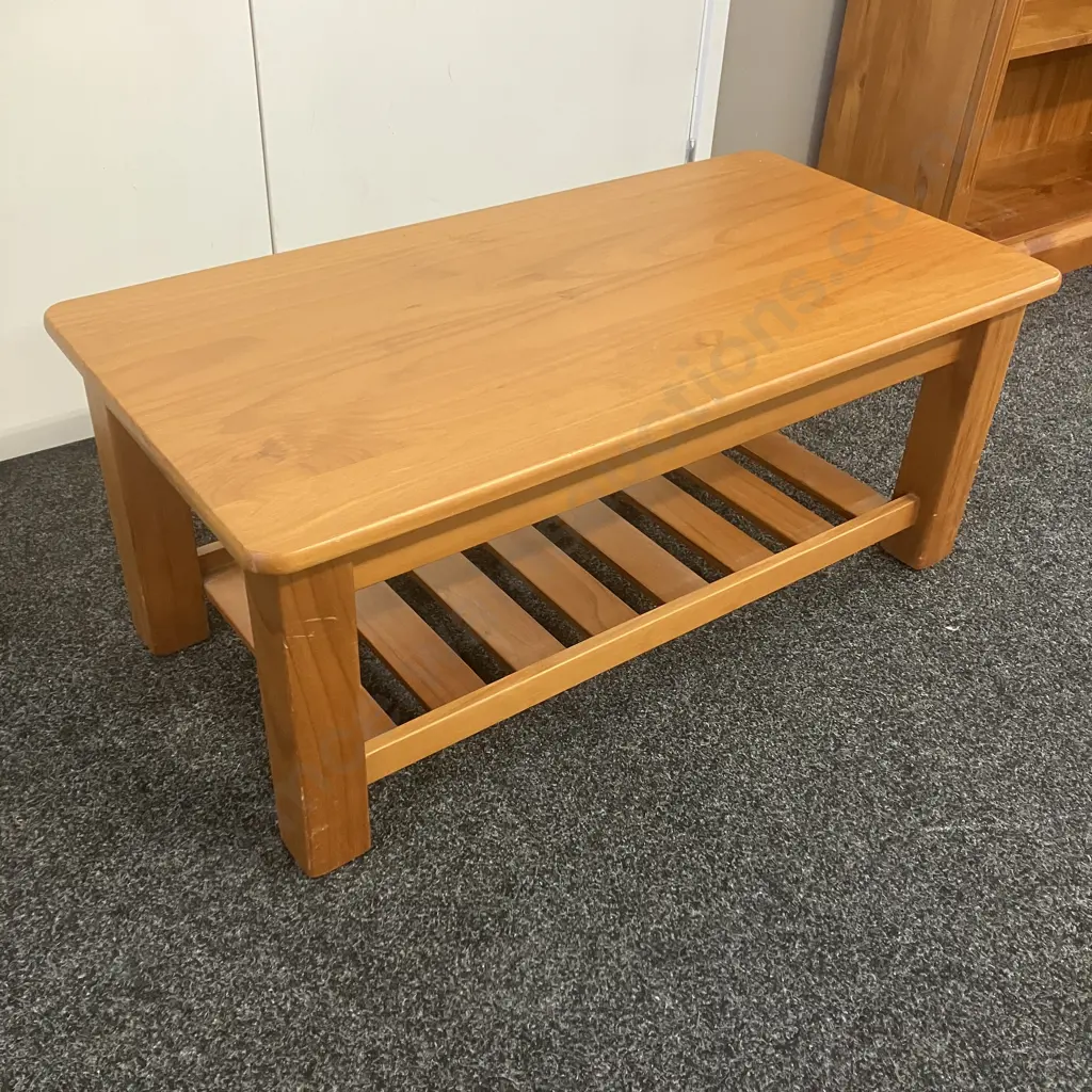 Wooden Rectangular Coffee Table With Slatted Undershelf. H41 W99.5 D50.5cm Image 1++