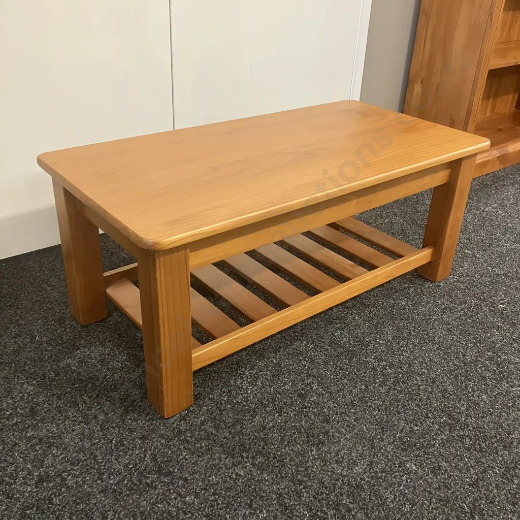 Wooden Rectangular Coffee Table With Slatted Undershelf. H41 W99.5 D50.5cm Image 1++