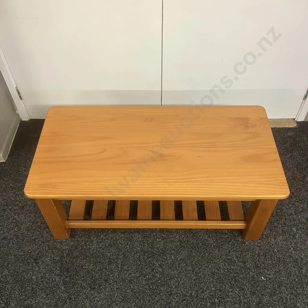 Wooden Rectangular Coffee Table With Slatted Undershelf. H41 W99.5 D50.5cm Image 1++