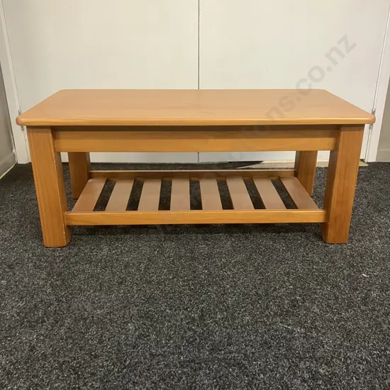 Wooden Rectangular Coffee Table With Slatted Undershelf. H41 W99.5 D50.5cm