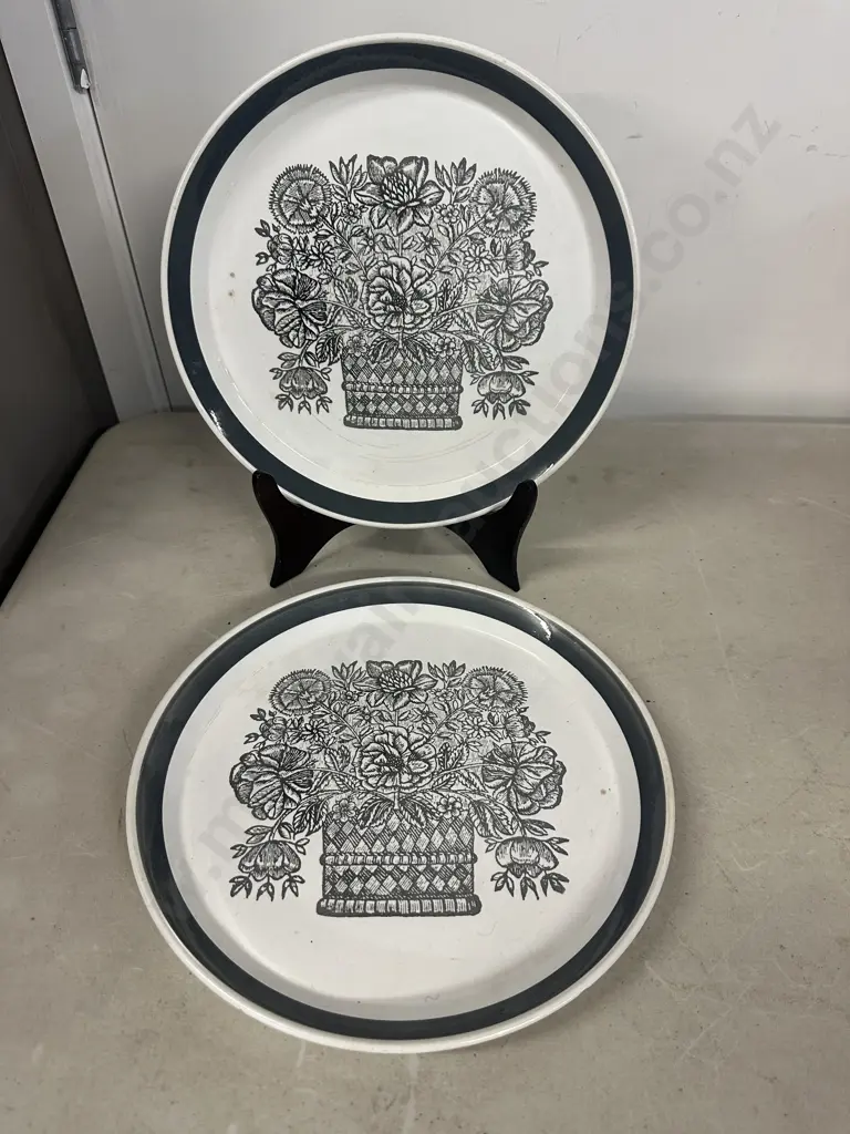 Crown Lynn Forma Gray Bouquet Dinner Plates #339 Image 1++