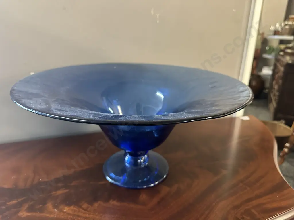 Decorative Art Glass Blue Pedestal Bowl H19,Dia40cm. Image 1++