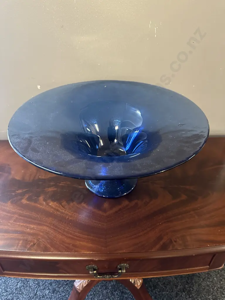 Decorative Art Glass Blue Pedestal Bowl H19,Dia40cm. Image 1++