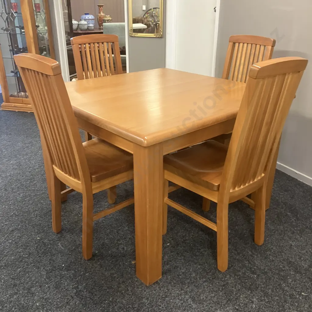 Forest Furniture Fijian Kauri 110cm Square Dining Table With 4 Slatted Back Dining Chairs Image 1++