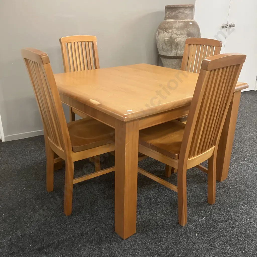 Forest Furniture Fijian Kauri 110cm Square Dining Table With 4 Slatted Back Dining Chairs Image 1++