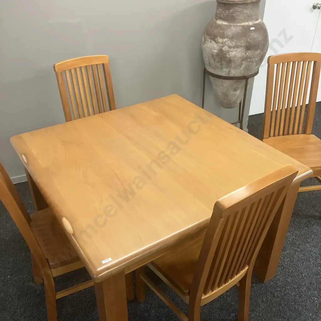 Forest Furniture Fijian Kauri 110cm Square Dining Table With 4 Slatted Back Dining Chairs Image 1++