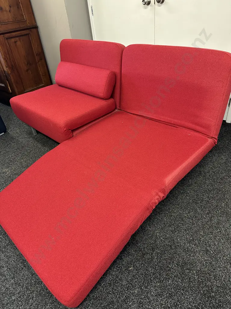 Modern Convertible 2 Seater Sofa Bed in Red Fabric. L185cm Image 1++