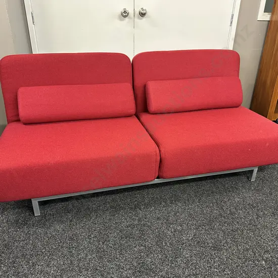Modern Convertible 2 Seater Sofa Bed in Red Fabric. L185cm