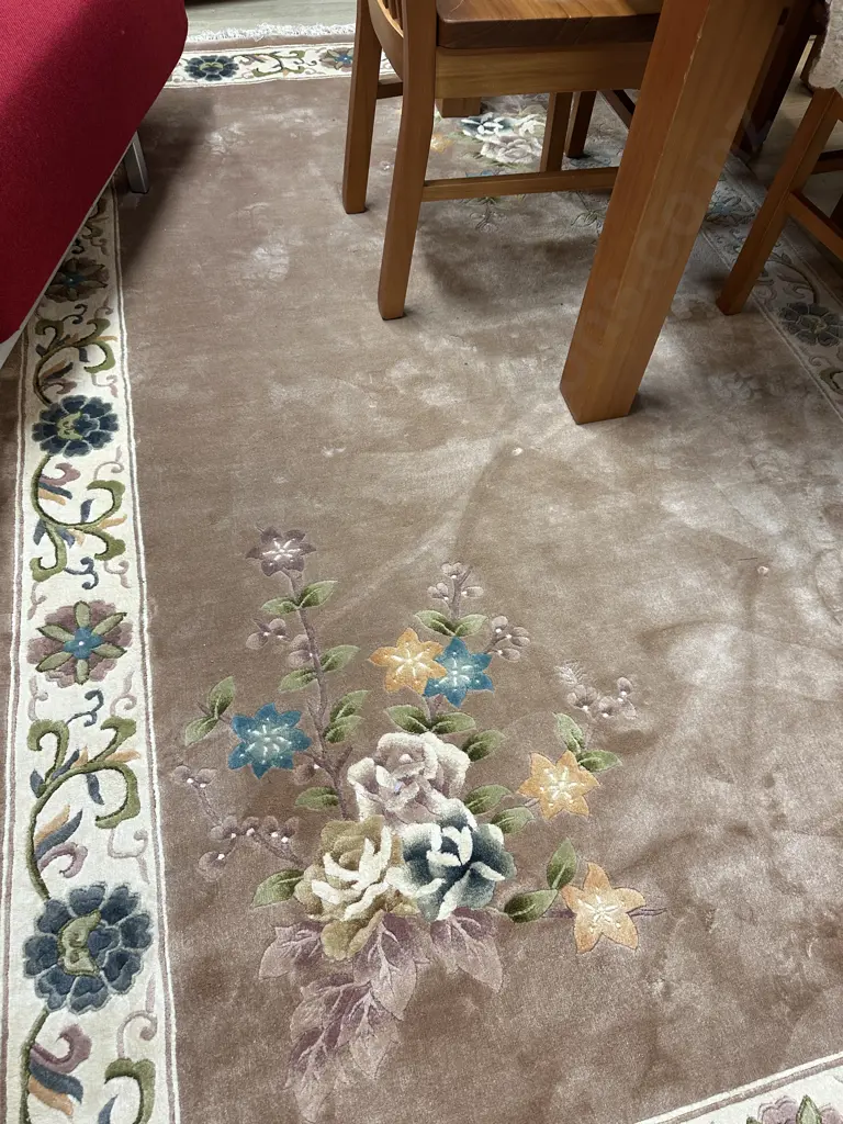 Woollen Floor Rug Camel, Cream & Green Tones L245,W152cm. Image 1++