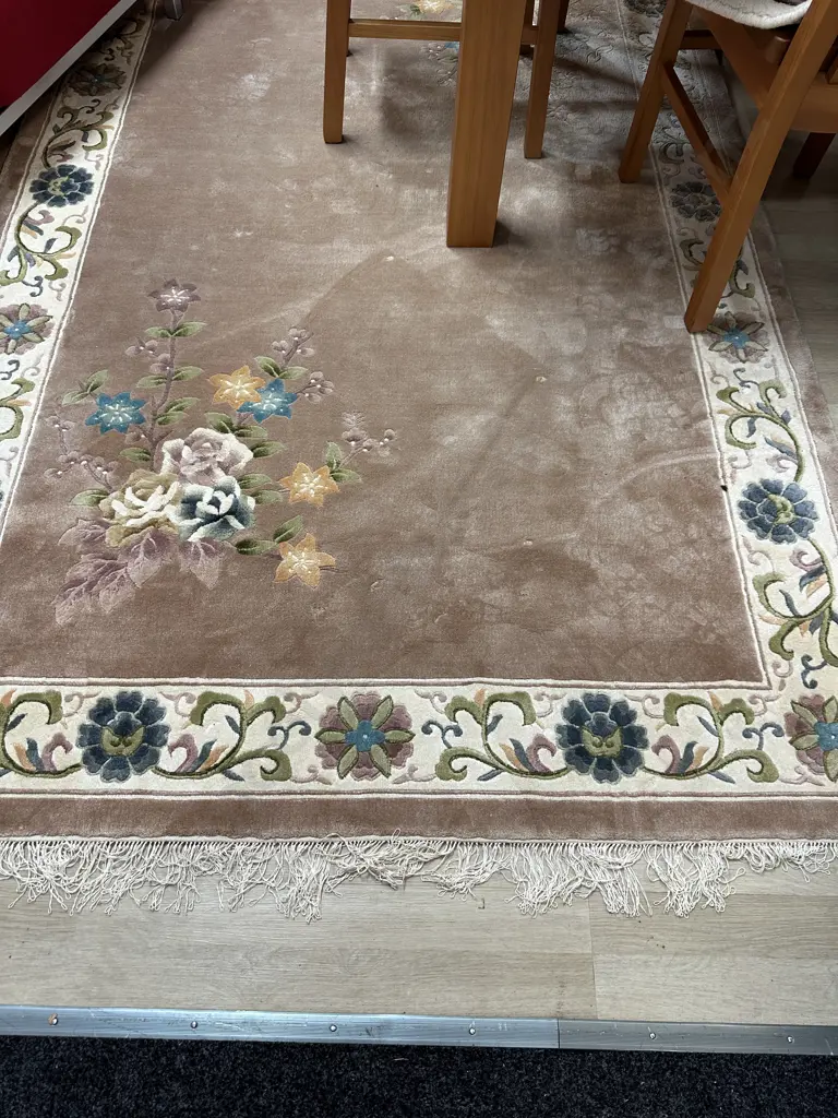 Woollen Floor Rug Camel, Cream & Green Tones L245,W152cm. Image 1++