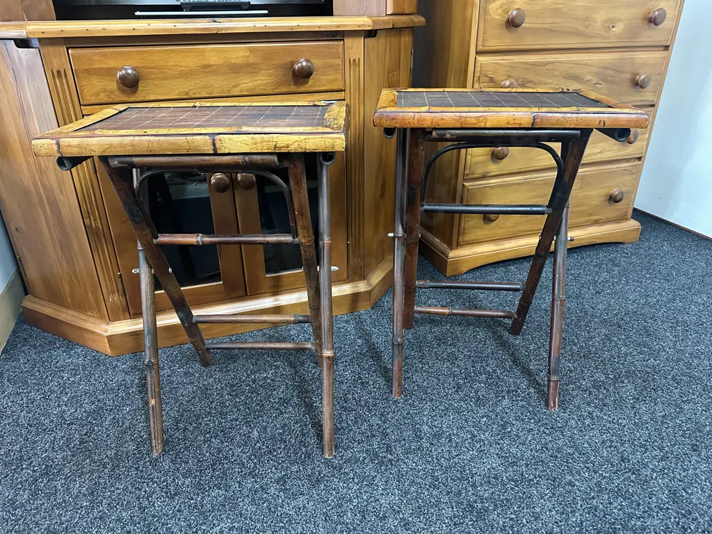 Pair of 1940's Bamboo Folding Tray Tables / Nightstands / End Tables. H67 W49 D32.5cm Image 1++