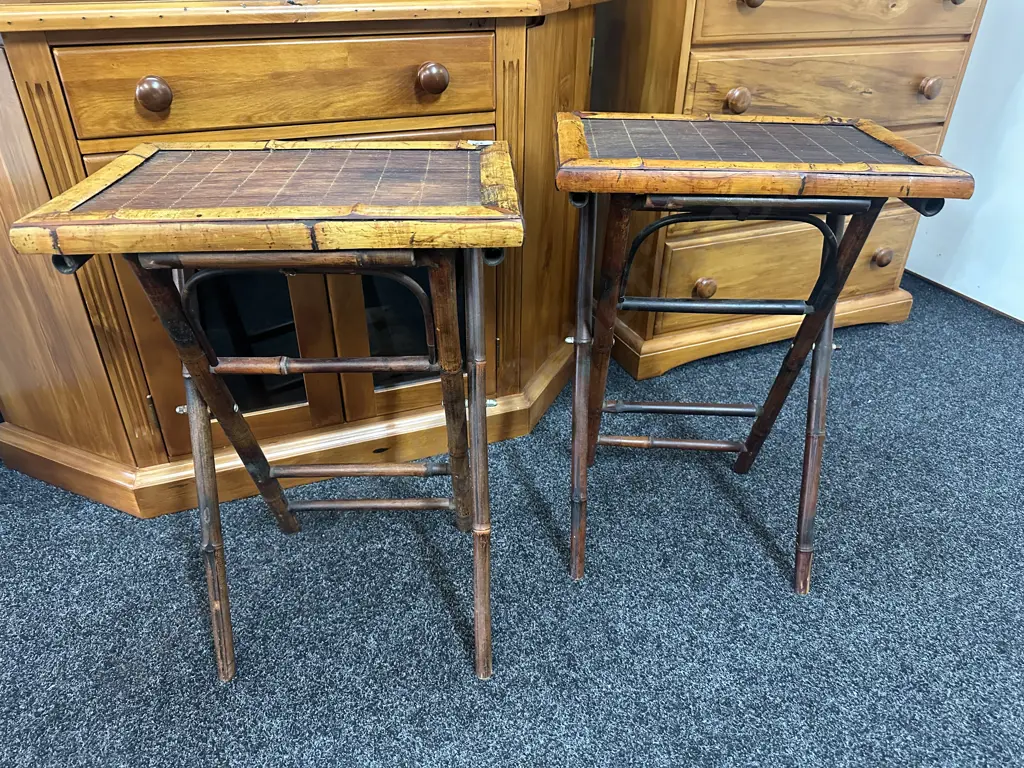 Pair of 1940's Bamboo Folding Tray Tables / Nightstands / End Tables. H67 W49 D32.5cm Image 1++