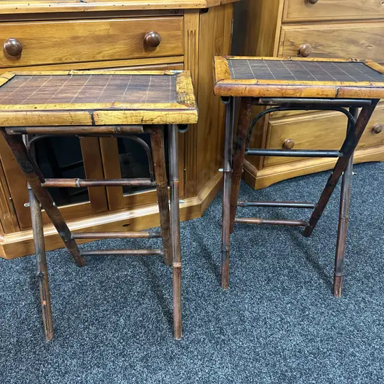 Pair of 1940's Bamboo Folding Tray Tables / Nightstands / End Tables. H67 W49 D32.5cm