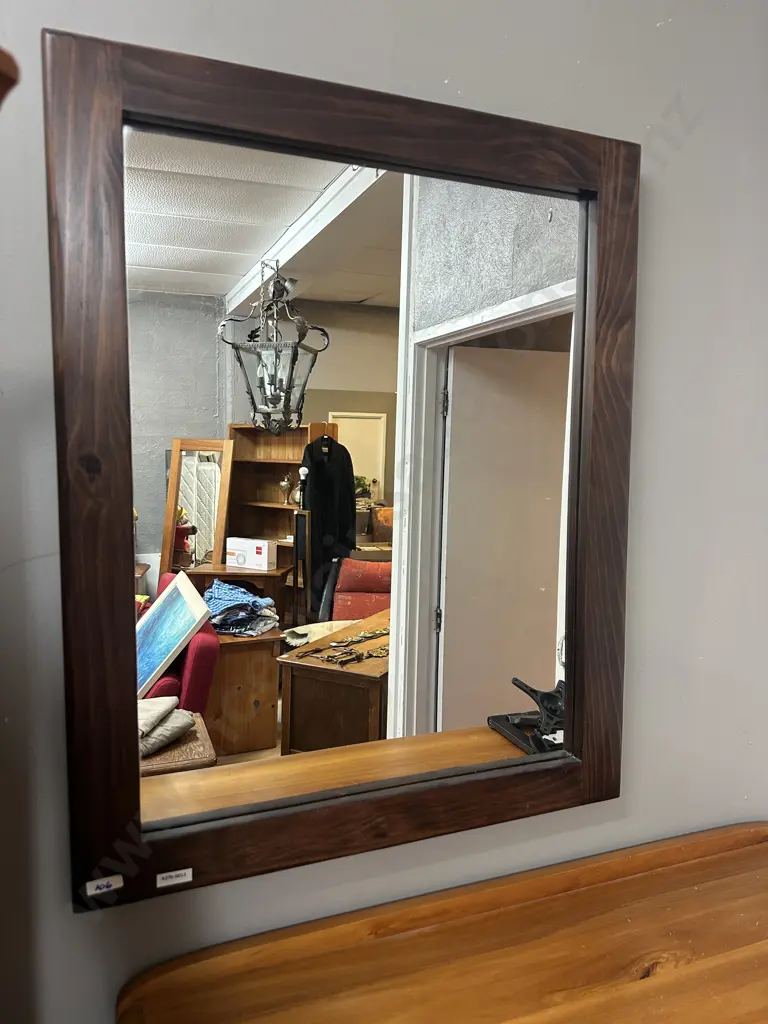 Dark Colour Wooden Framed Wall Mirror. 76 x 61cm Image 1++