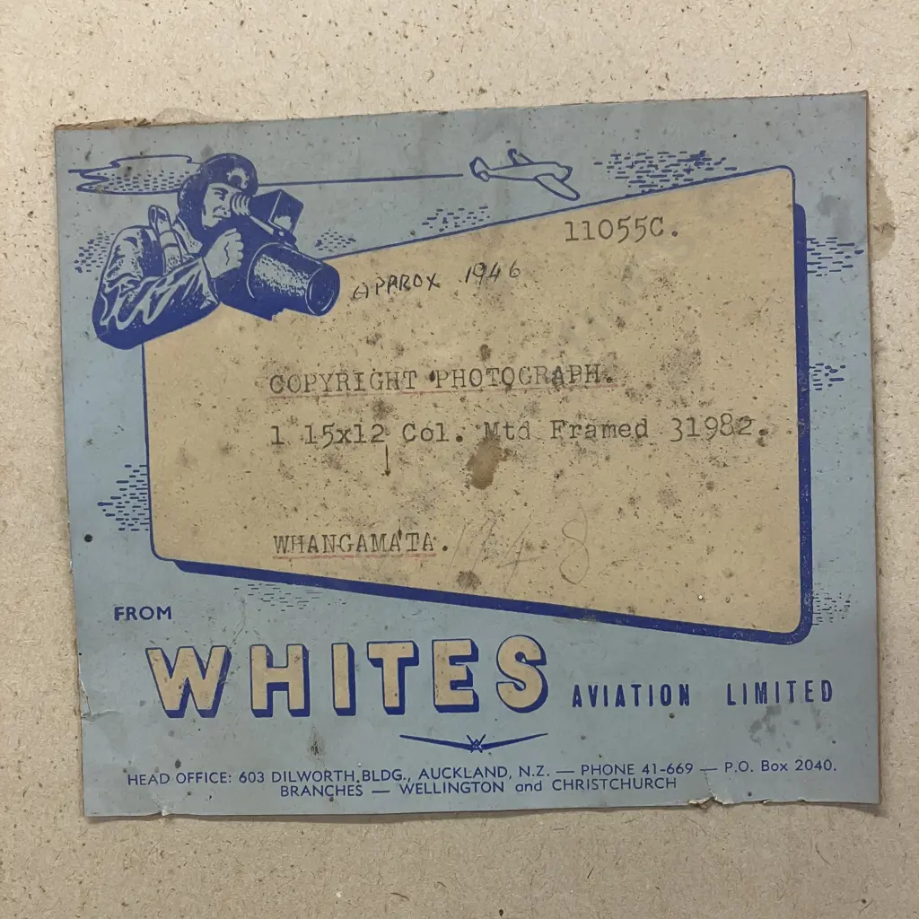 Vintage Whites Aviation Hand Coloured Photograph 'Whangamata' #31982 (Approx 1946). 43 x 51cm Image 1++