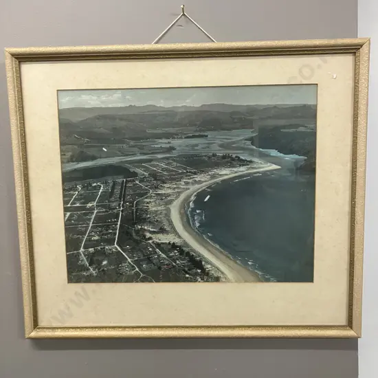 Vintage Whites Aviation Hand Coloured Photograph 'Whangamata' #31982 (Approx 1946). 43 x 51cm