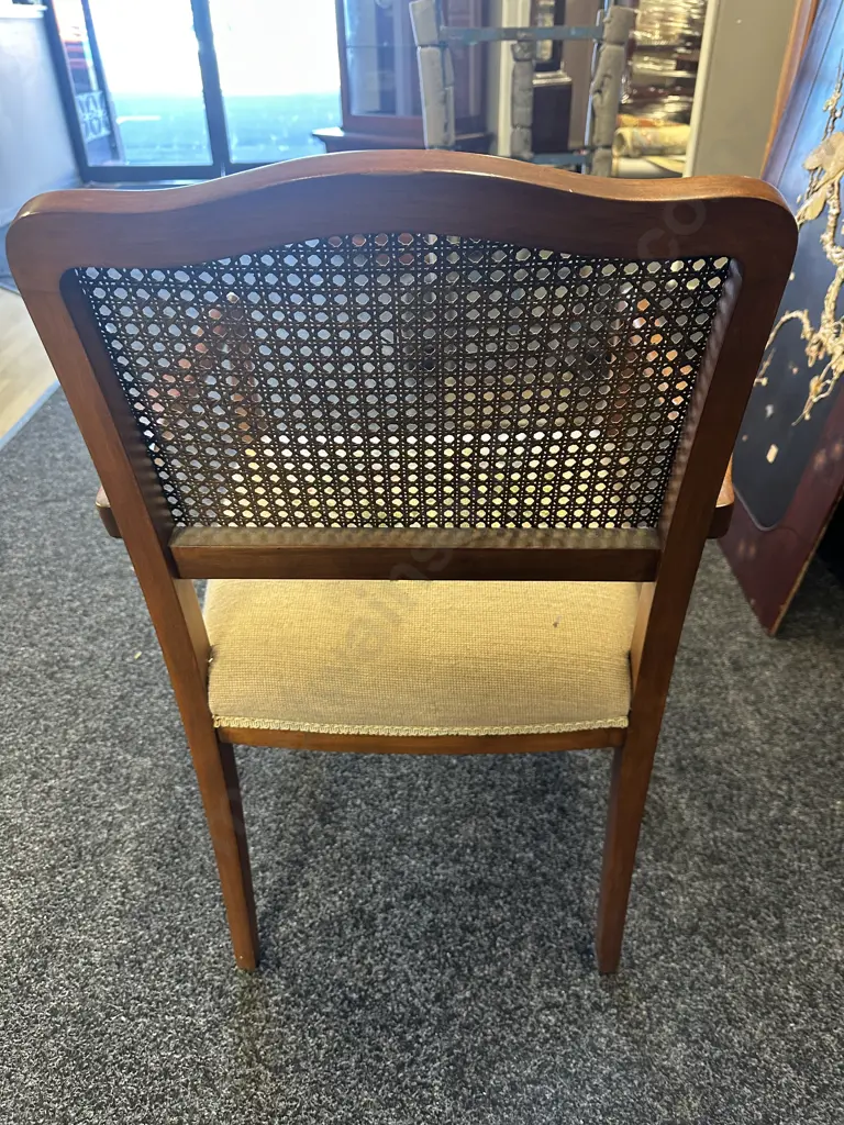 Mid Century Rattan Backed Cabriole Legged Armchair With Tapestry Seat Image 1++