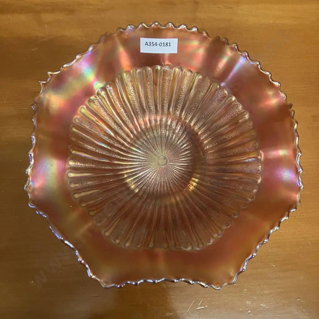 Antique Northwood Stippled Rays Marigold Iridescent Carnival Glass Bowl Image 1++