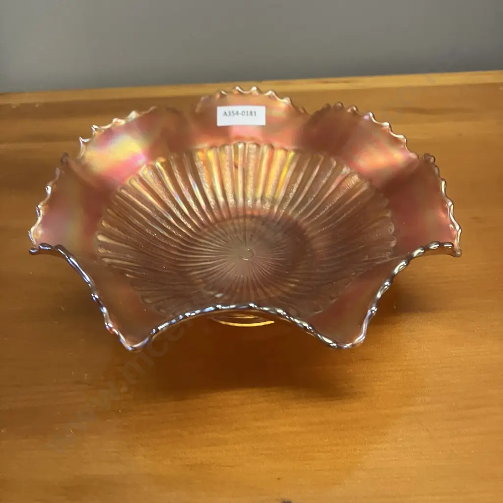 Antique Northwood Stippled Rays Marigold Iridescent Carnival Glass Bowl Image 1++
